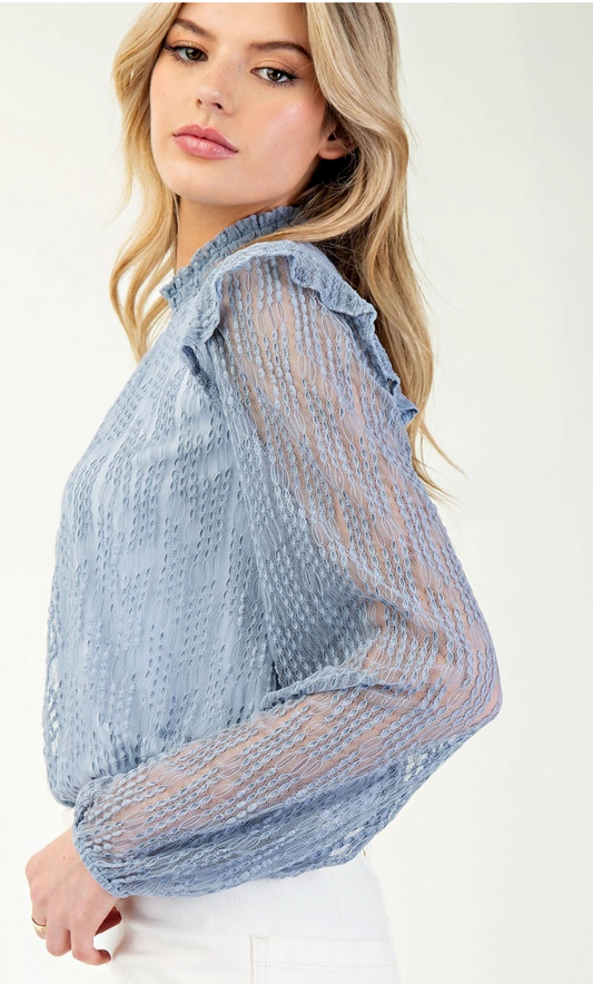 Winter Blue Long Sleeve Mock Neck Top