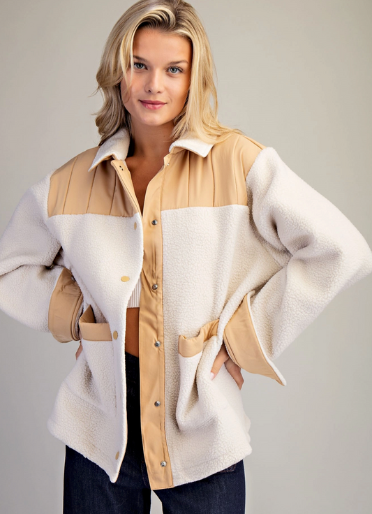 Cream Colorblock Fleece Jacket | Queen Bee Boutique