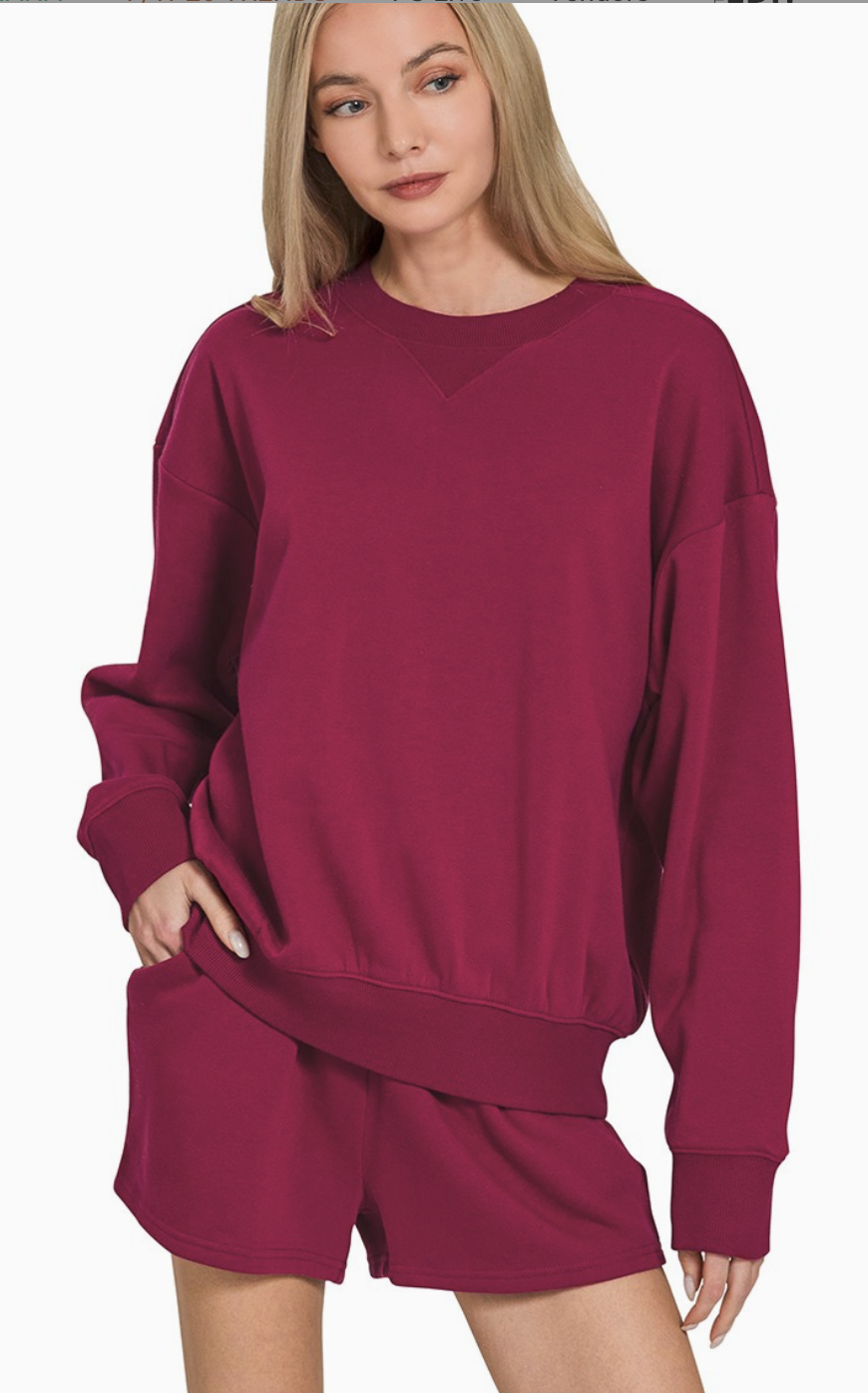 Cozy Fleece Sweatshirt and Shorts Set| Queen Bee Boutique