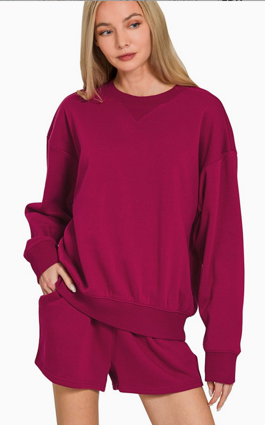 Cozy Fleece Sweatshirt and Shorts Set| Queen Bee Boutique