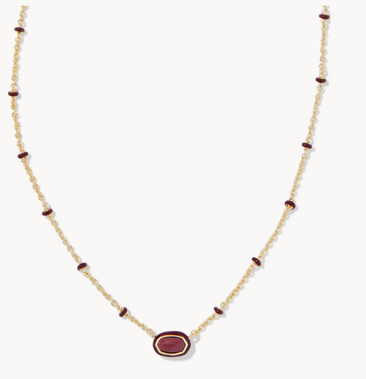 K.S. Mini Elisa Gold Enamel Frame Short Pendant Necklace in Maroon | Queen Bee Boutique