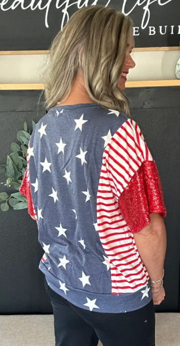 Stars N Stripes Top Sequin Sleeve Accent | Queen Bee Boutique