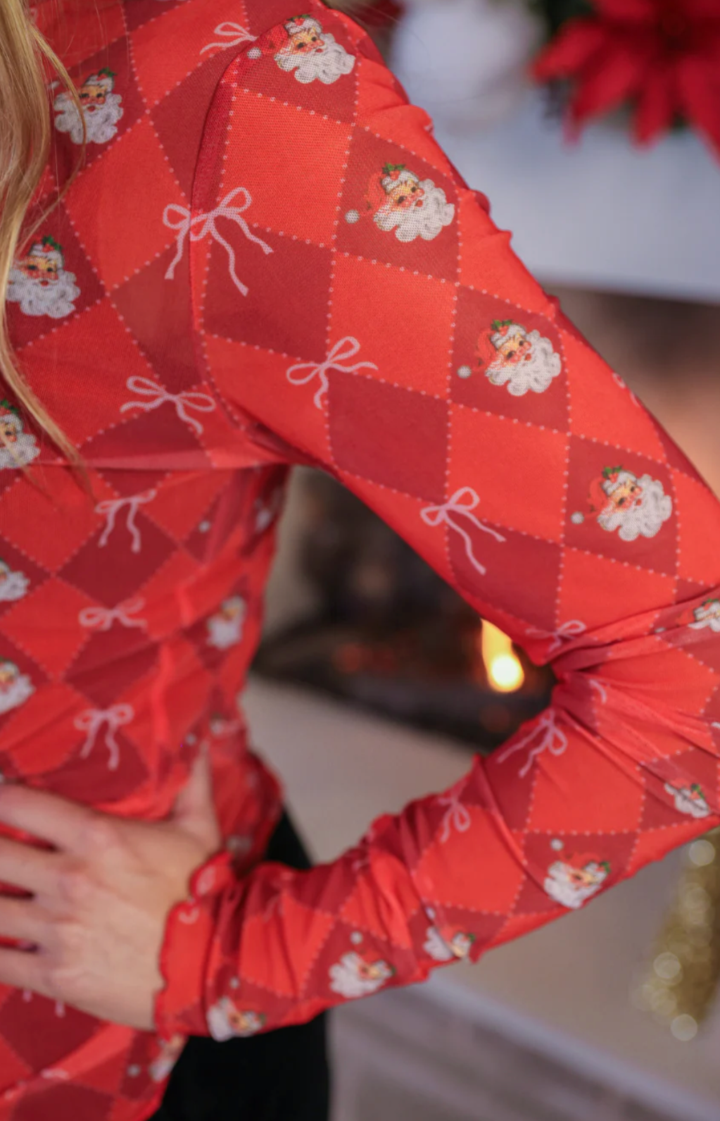 Santa's Signature Bow Mesh Top