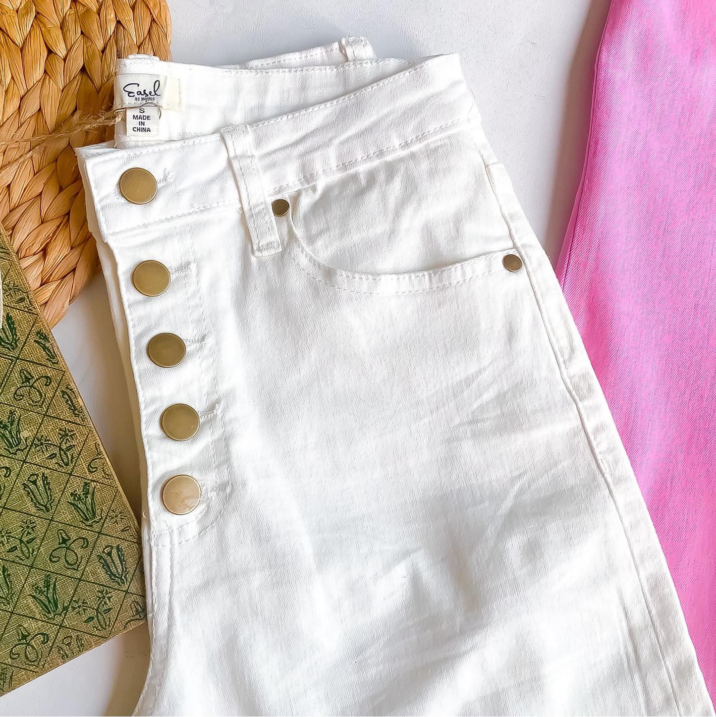 Color Wide Leg Cropped Pant Button Down Fly Stretchy | Queen Bee Boutique