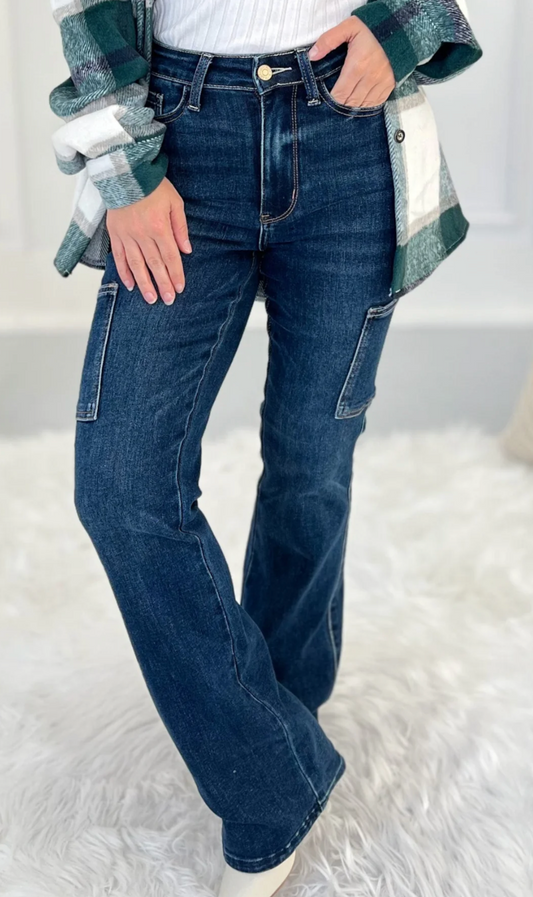 Judy Blue Dark Wash Cargo Boot Cut