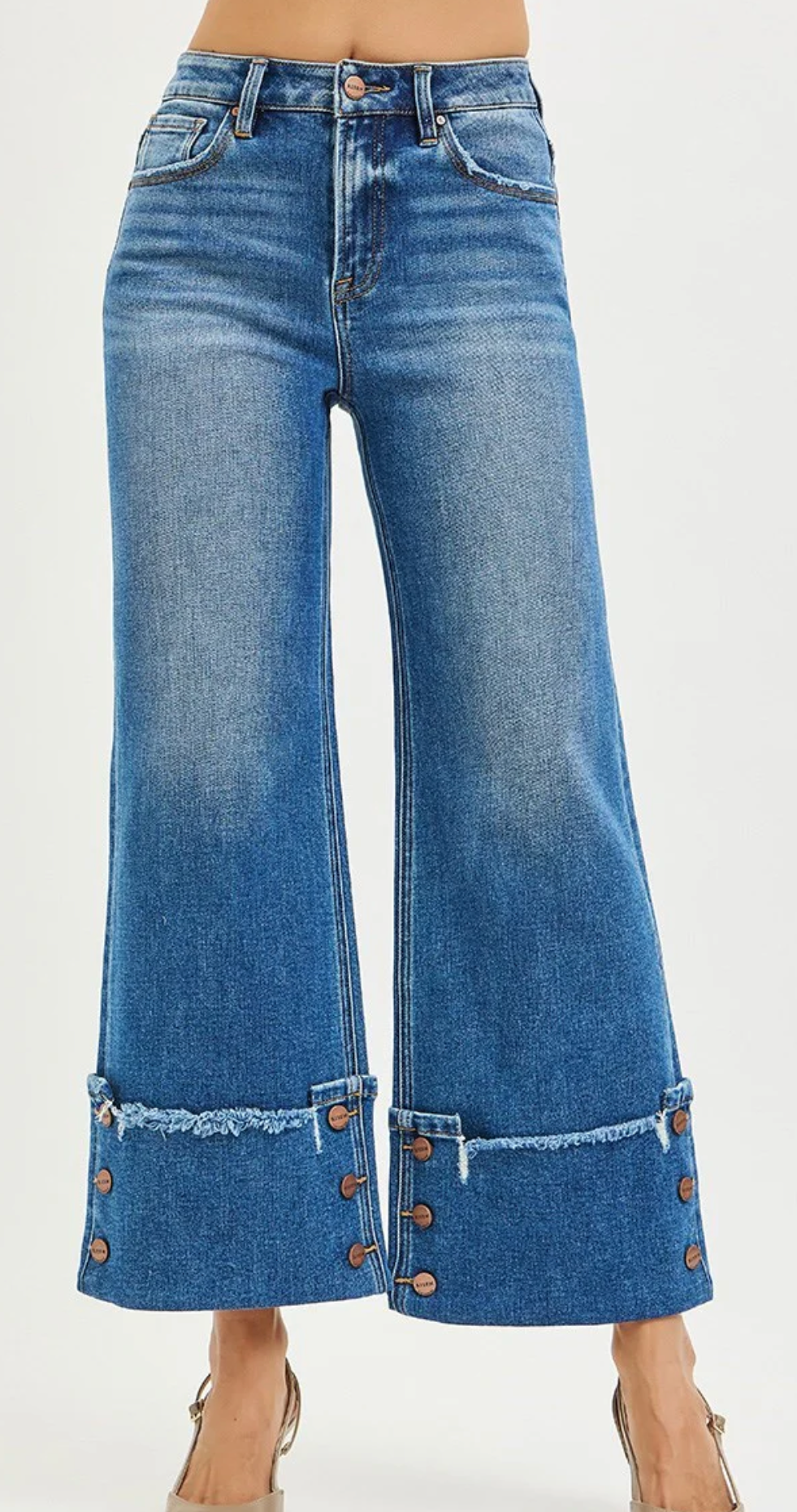 Risen Button Detail Cuff Jeans