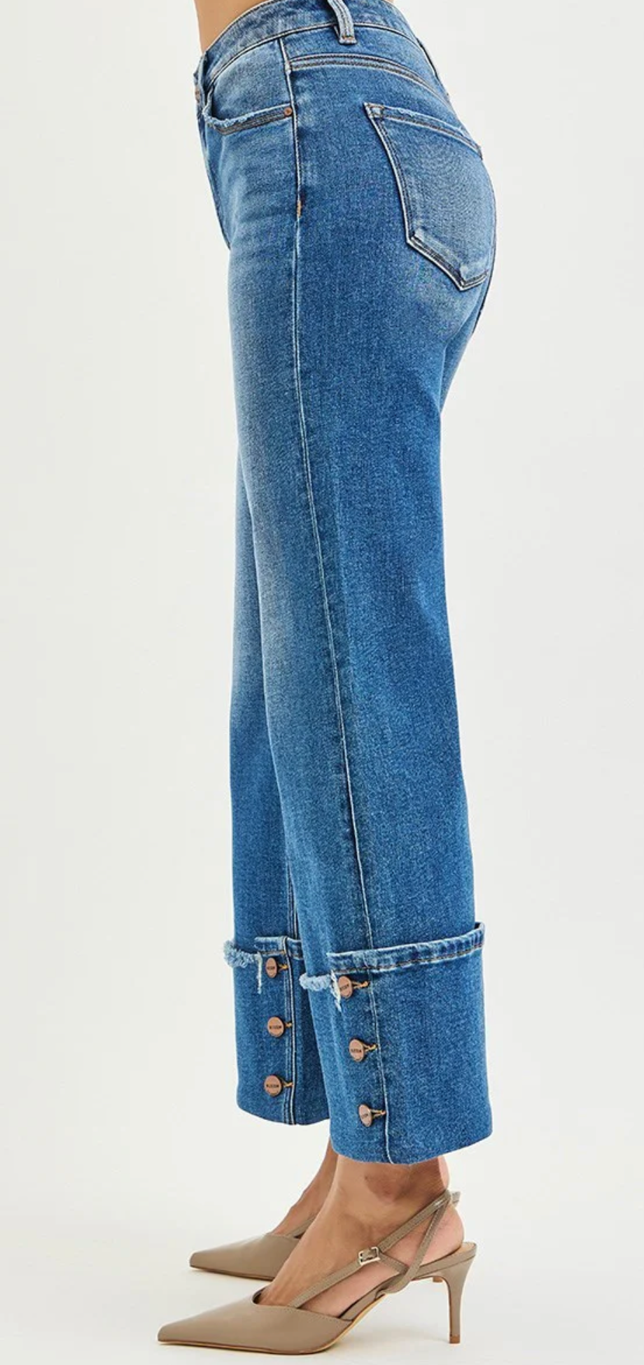 Risen Button Detail Cuff Jeans