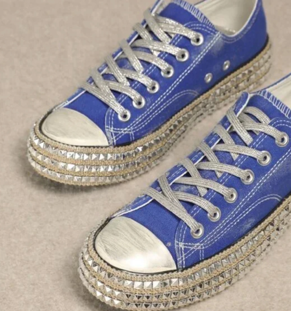 Miracle Mile Blue Distressed Canvas Sneaker - MiiM Low Top Statement Trainer for Women