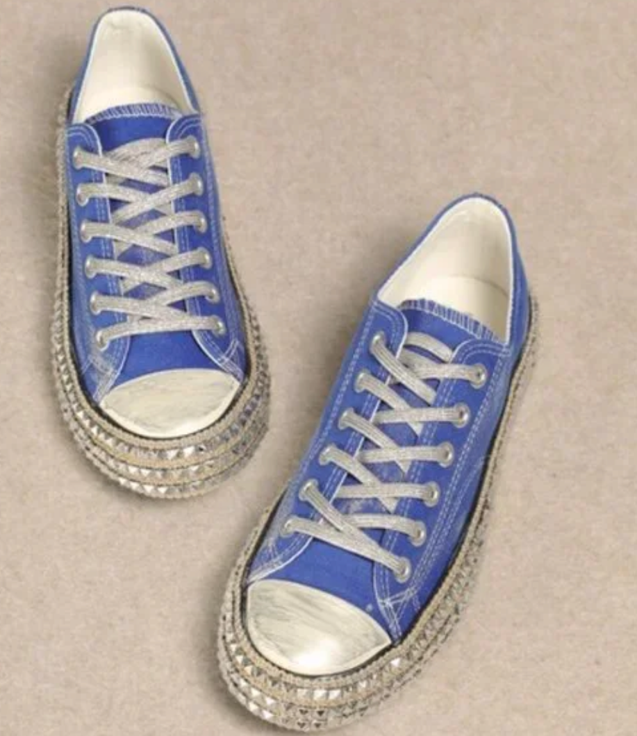 Miracle Mile Blue Distressed Canvas Sneaker - MiiM Low Top Statement Trainer for Women