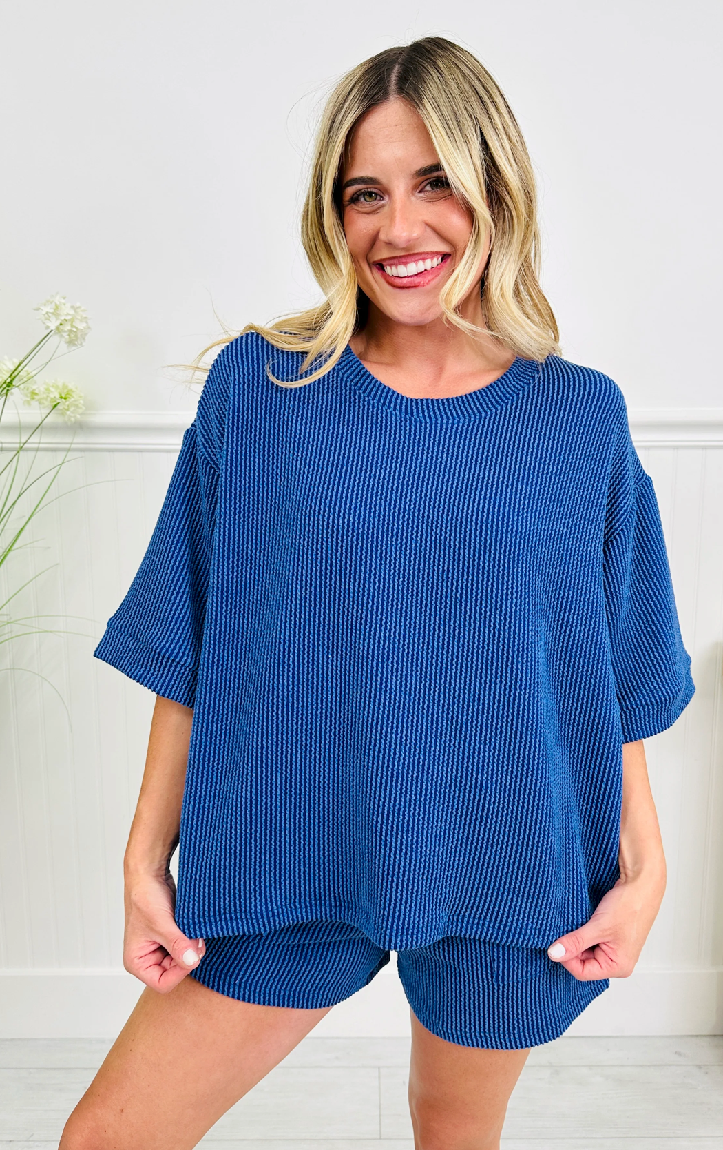 Corded Rib Half Sleeve Tee & Shorts 2PC Set