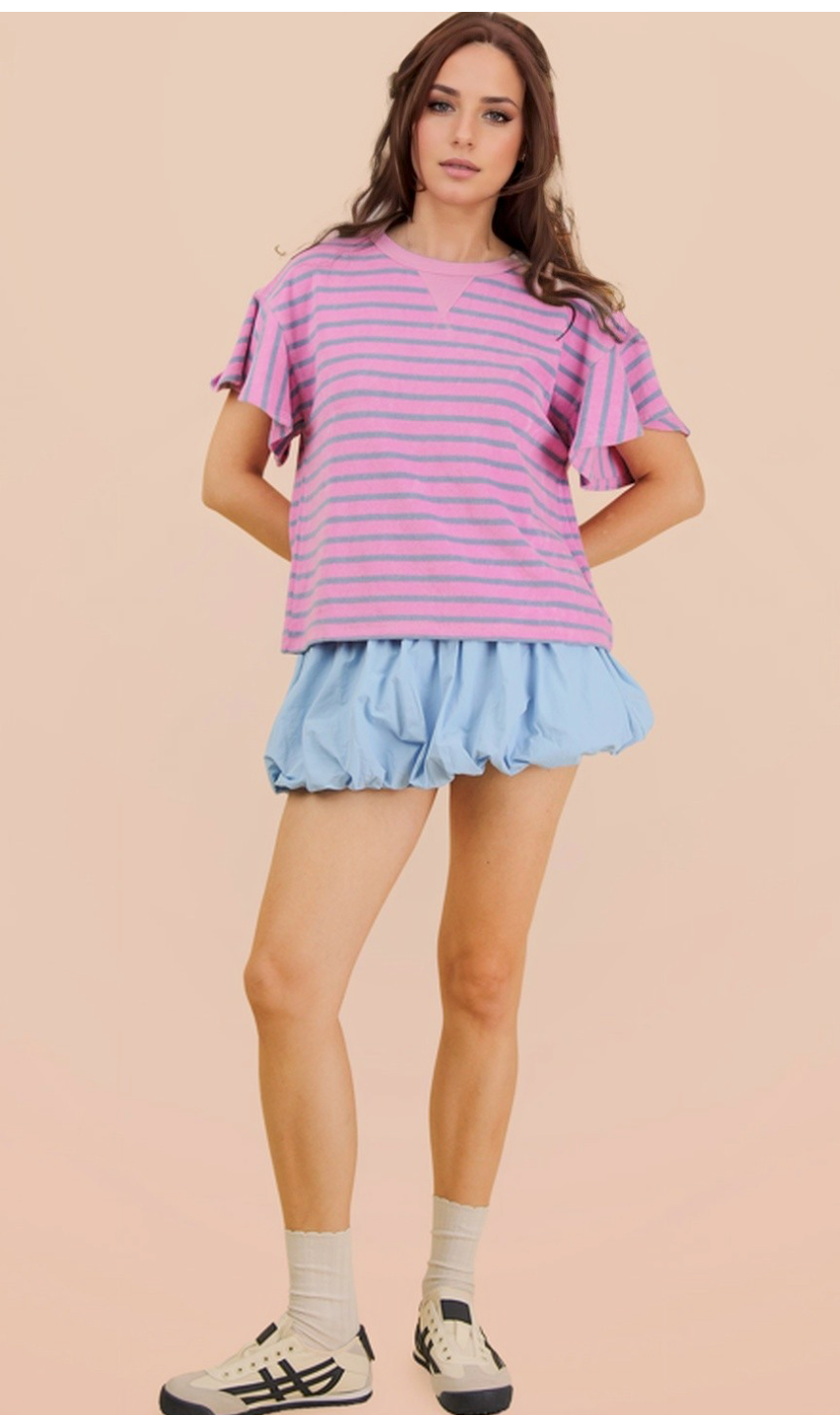 Oversized Ruffle Sleeve Casual Stripe Knit Top Cool Summer | Queen Bee Boutique