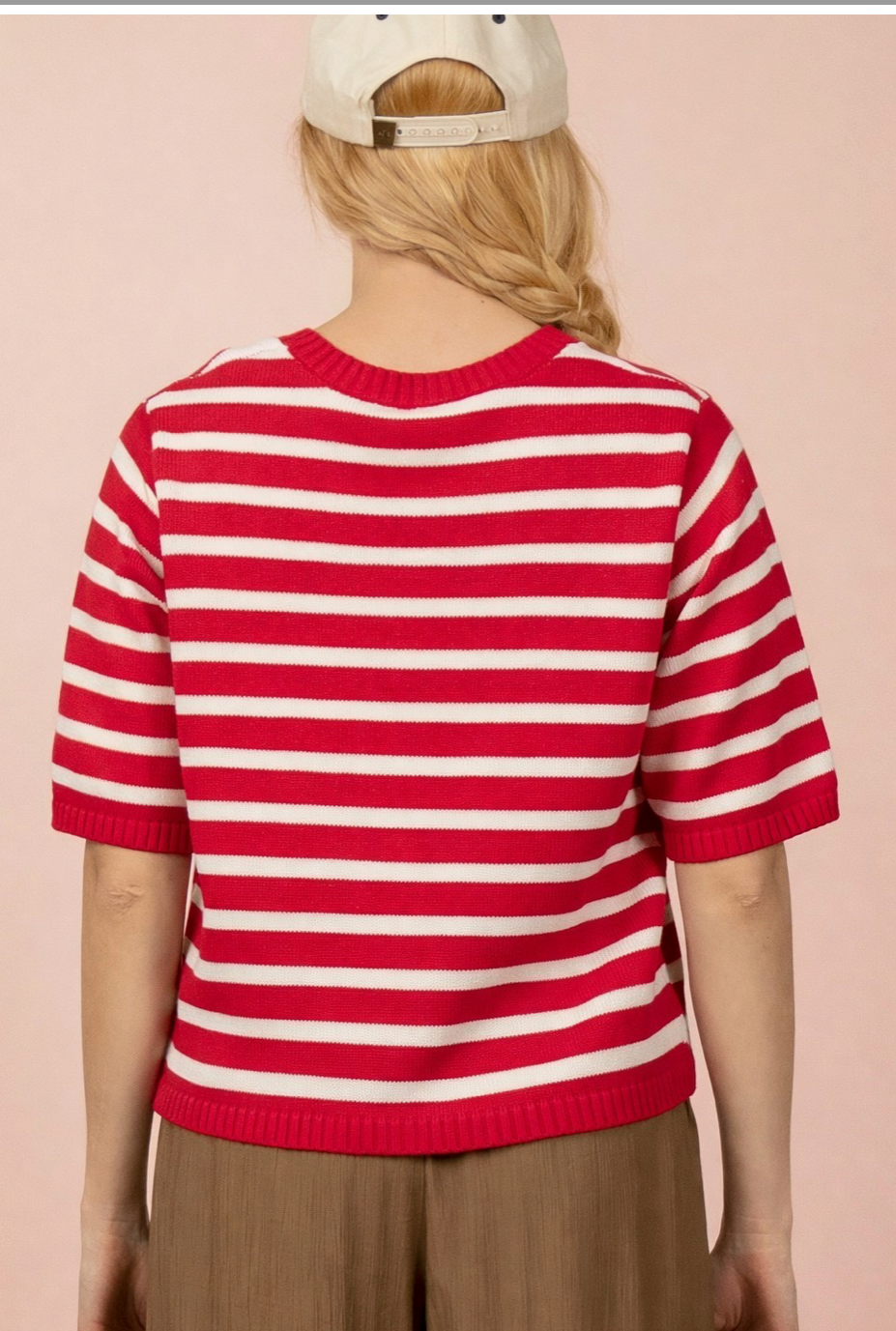 Red Stripe Button Down Knit Sweater Top | Queen Bee Boutique