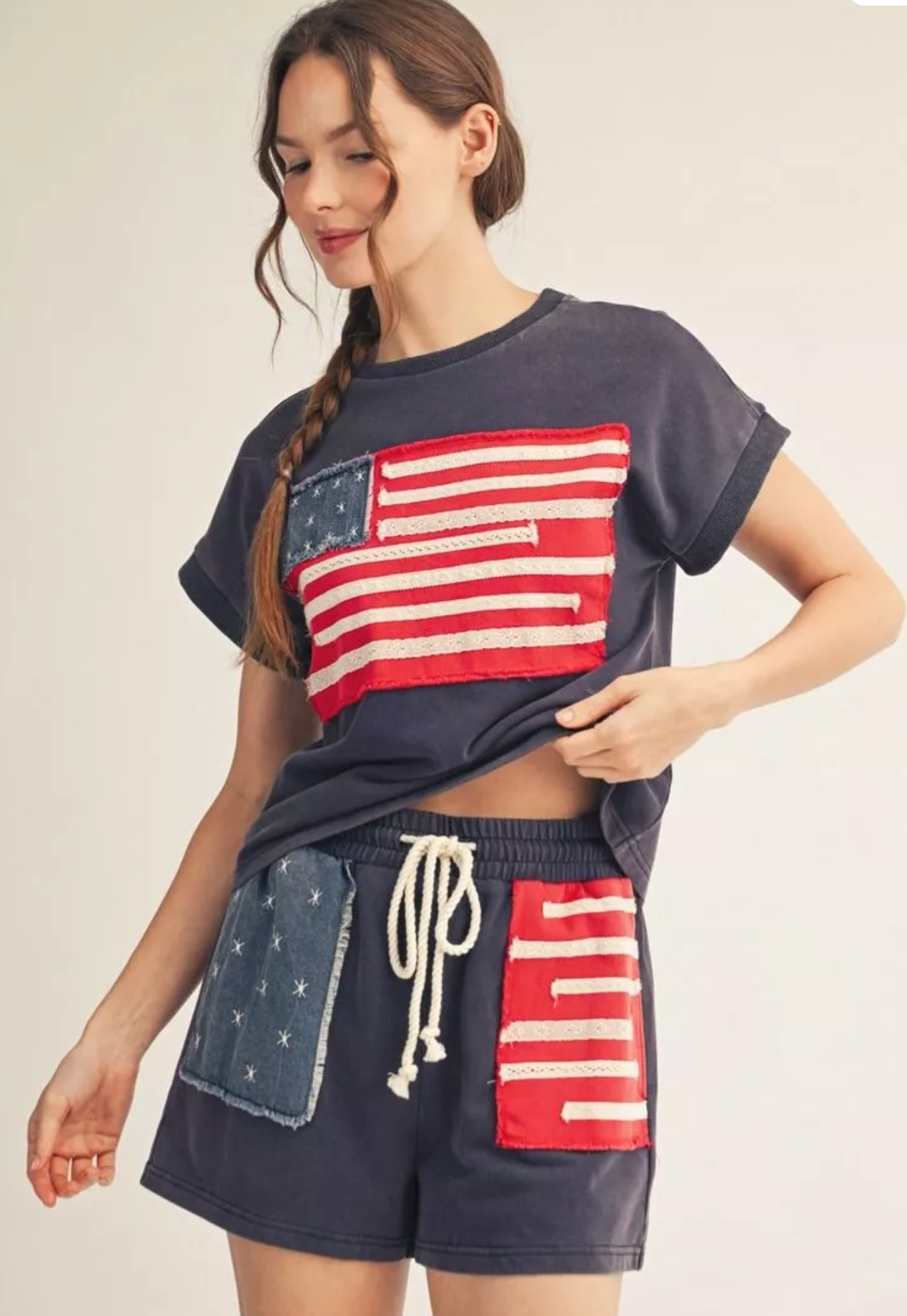 American Flag Patch Top & Shorts | Queen Bee Boutique