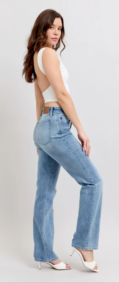 Judy Blue 90's Straight Leg Jean Med Blue | Queen Bee Boutique