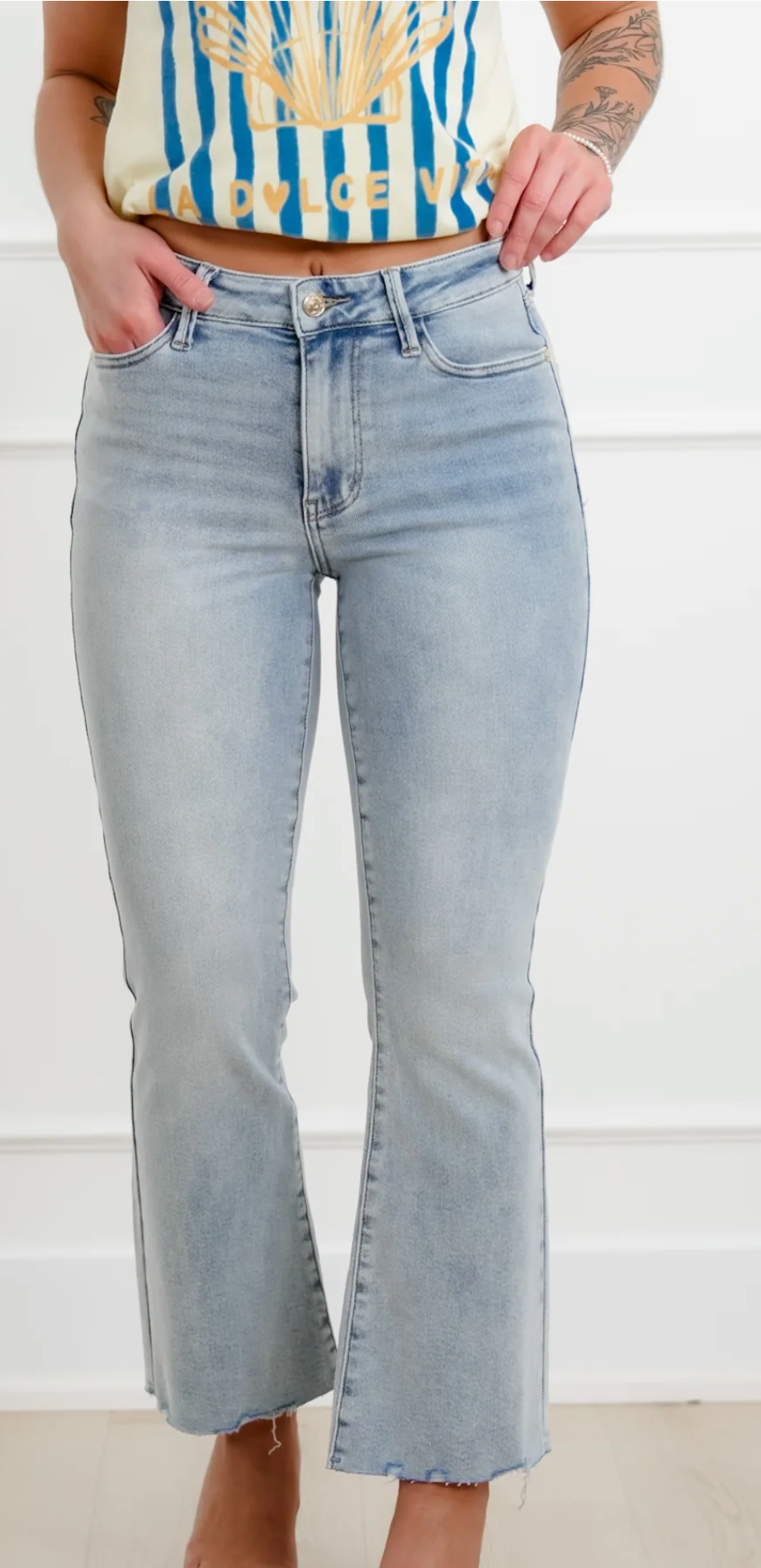 Judy Blue Kick Flare Raw Hem Cropped Jean | Queen Bee Boutique