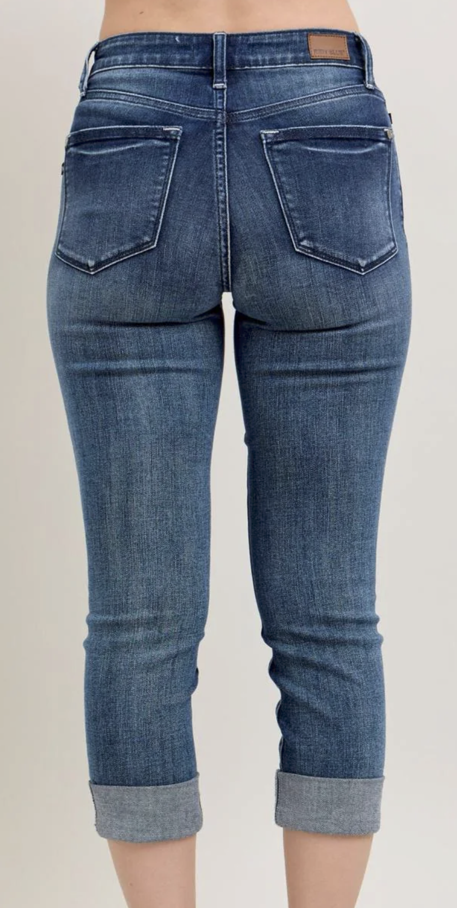 Judy Blue Mid Rise Dark Wash Cuffed Capri Denim Jeans | Queen Bee Boutique