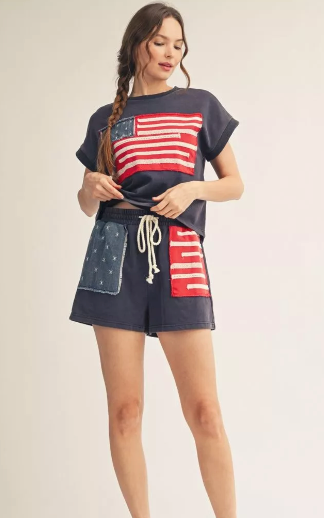 American Flag Patch Top & Shorts | Queen Bee Boutique