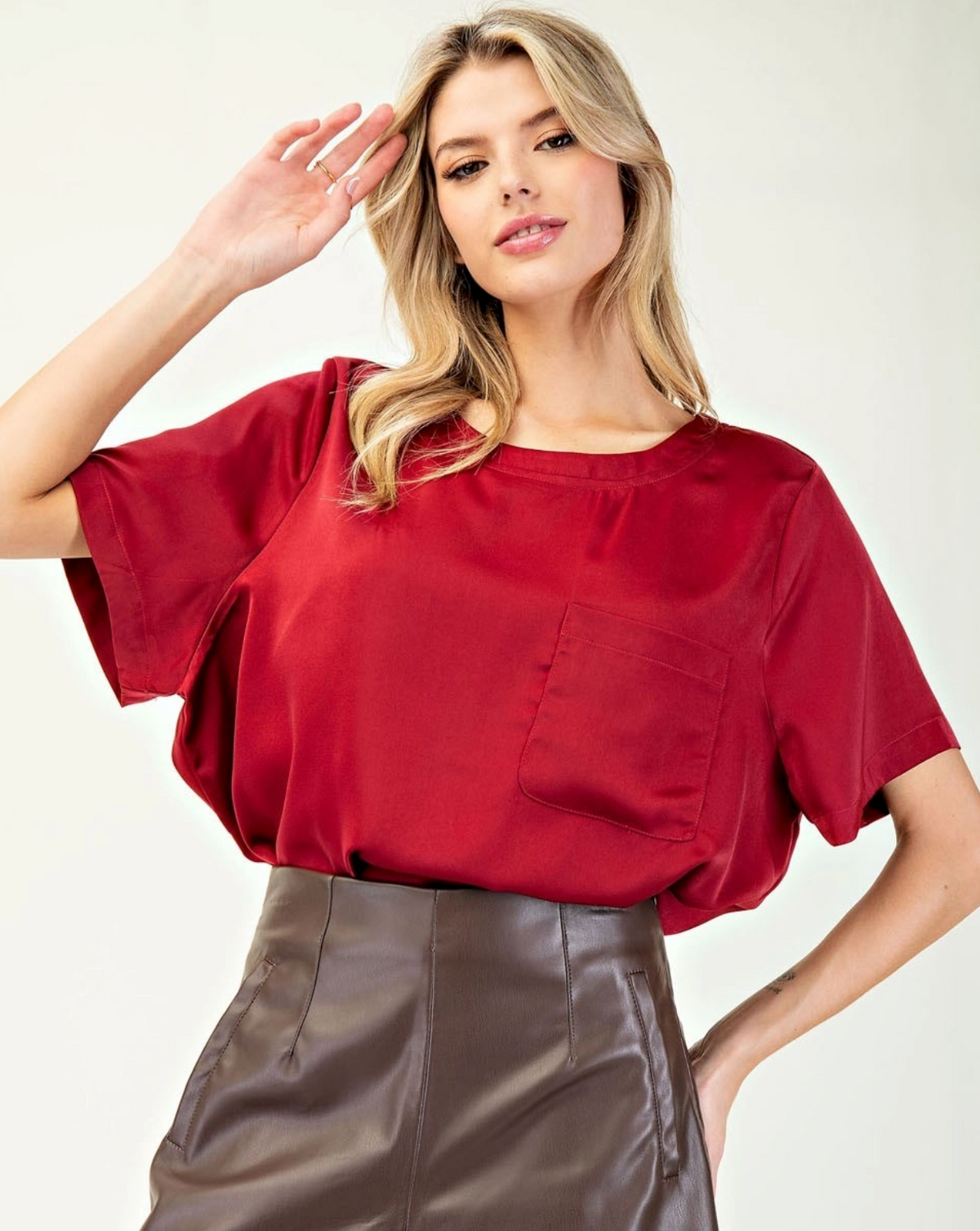 Crimson Silky Top Holiday Couture | Queen Bee Boutique