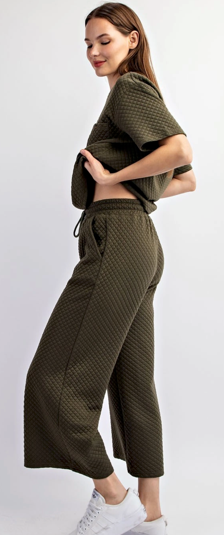 Textured Cropped Pants Drawstring Comfy Lounge | Queen Bee Boutique