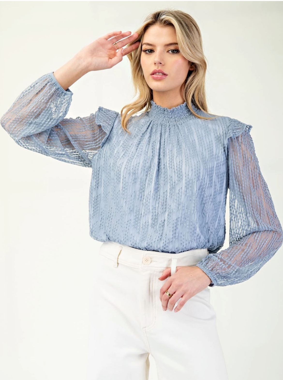 Winter Blue Long Sleeve Mock Neck Top