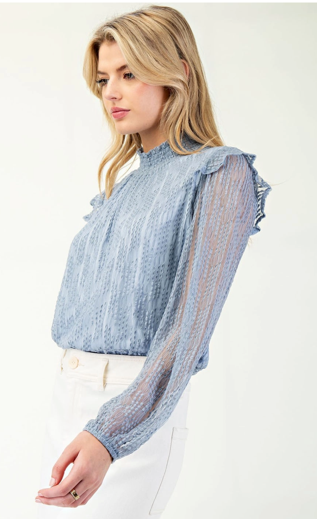 Winter Blue Long Sleeve Mock Neck Top
