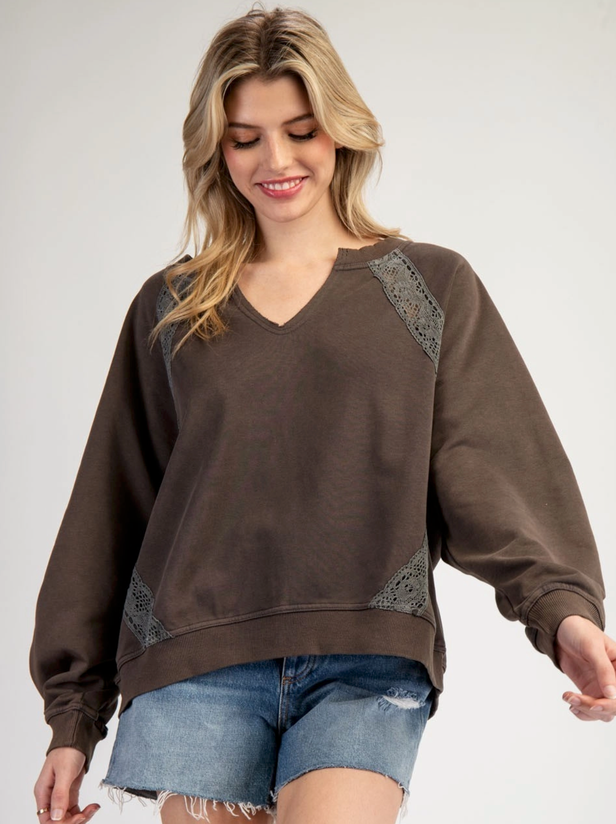 Mineral Chocolate Washed Ash Top Lace Accent | Queen Bee Boutique