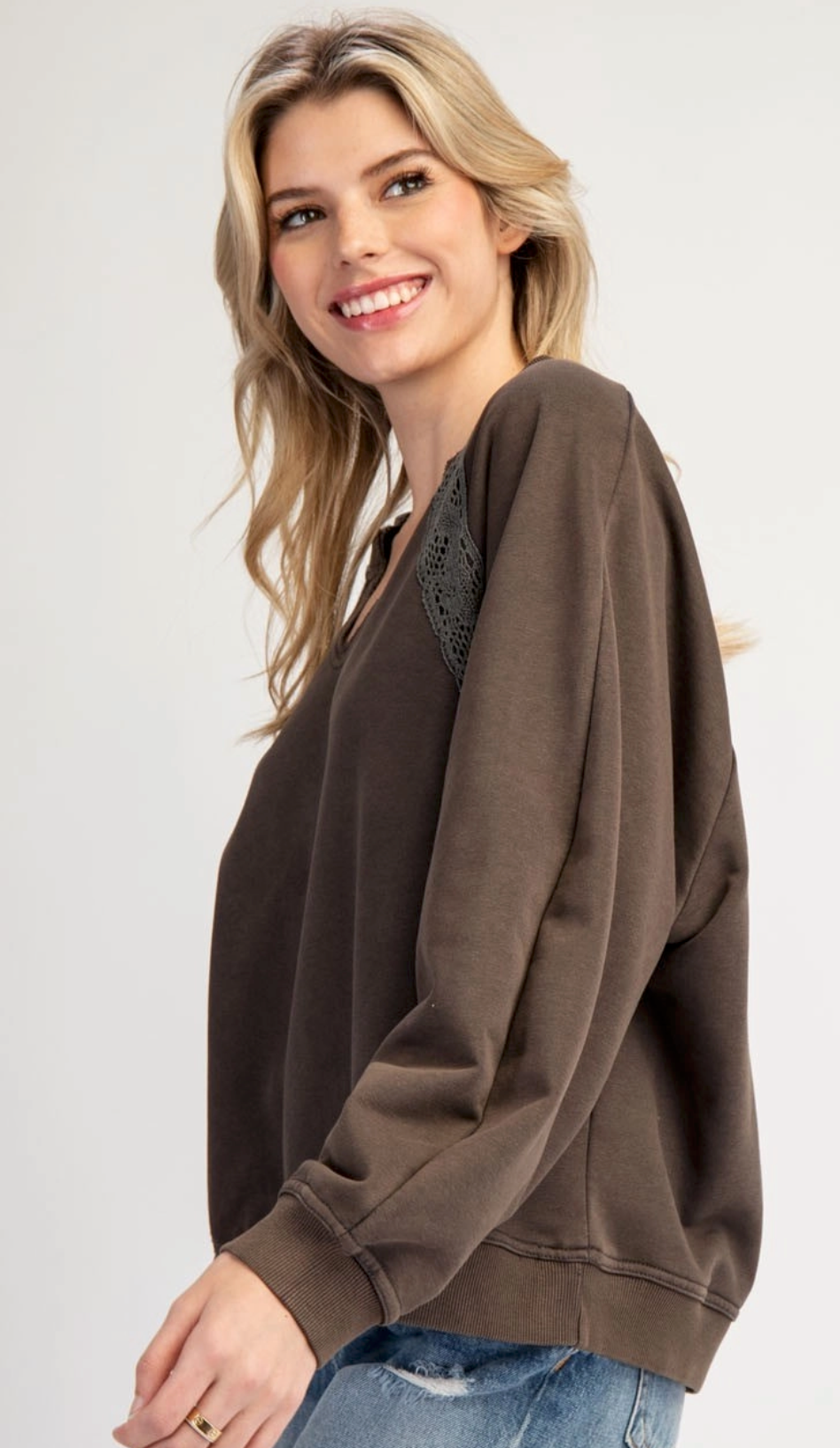 Mineral Chocolate Washed Ash Top Lace Accent | Queen Bee Boutique