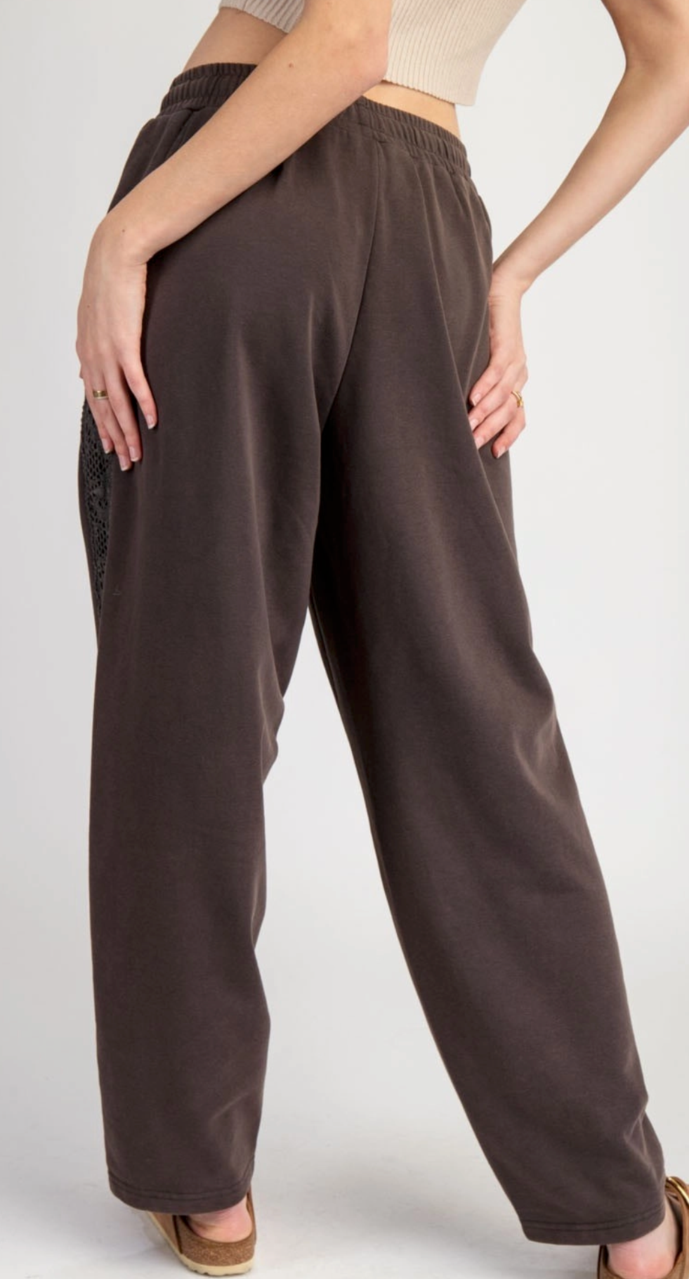 Mineral Chocolate Washed Lace Trim Lounge Pants | Queen Bee Boutique