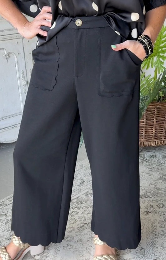 Emmy Scalloped Black Pant | Queen Bee Boutique