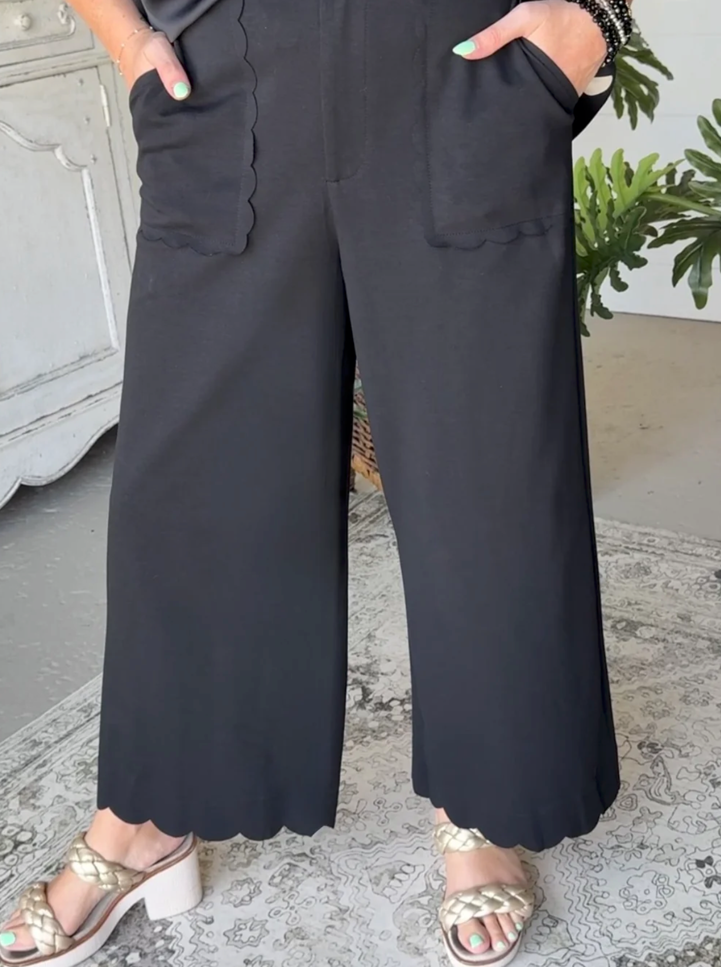 Emmy Scalloped Black Pant | Queen Bee Boutique