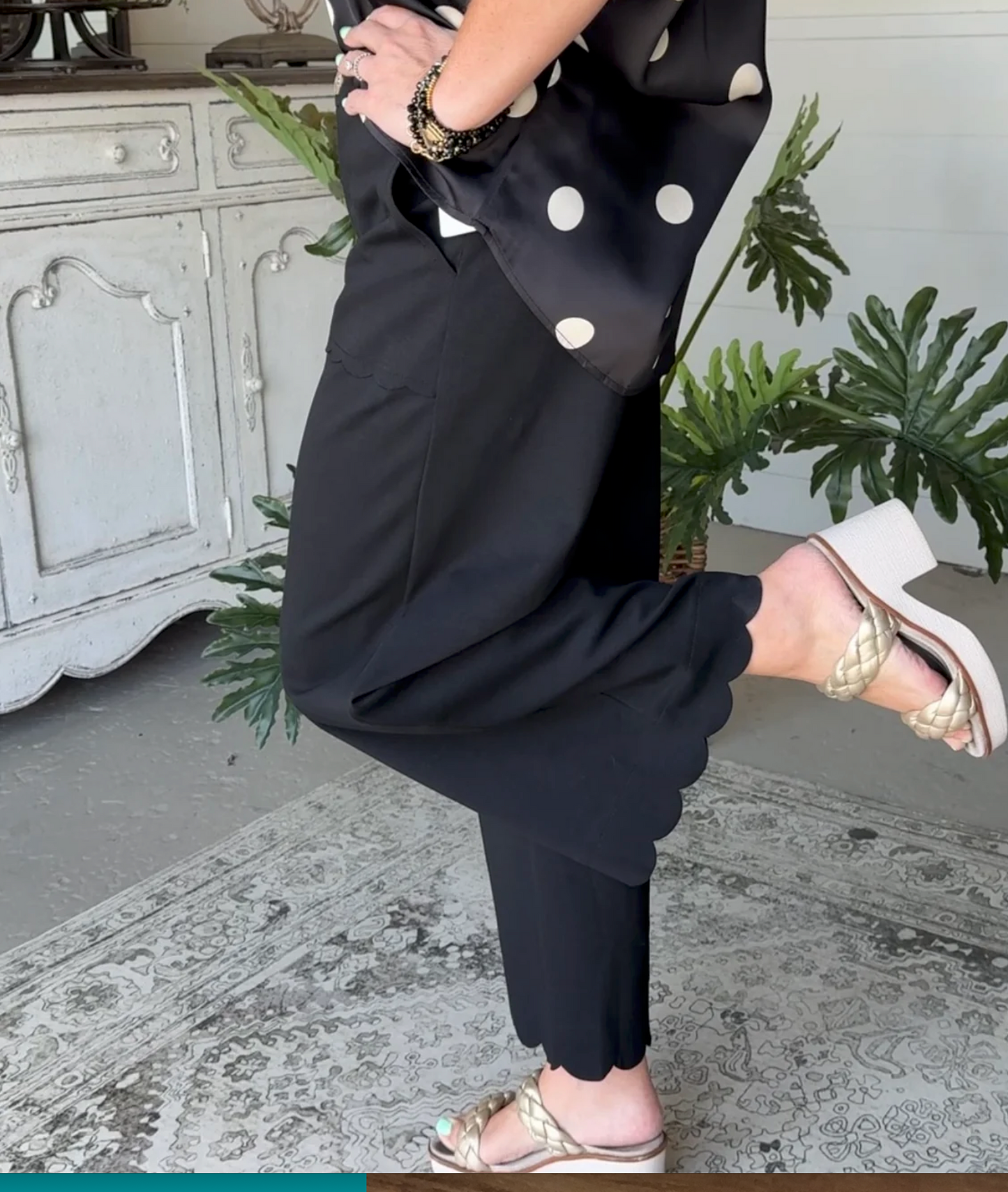 Emmy Scalloped Black Pant | Queen Bee Boutique