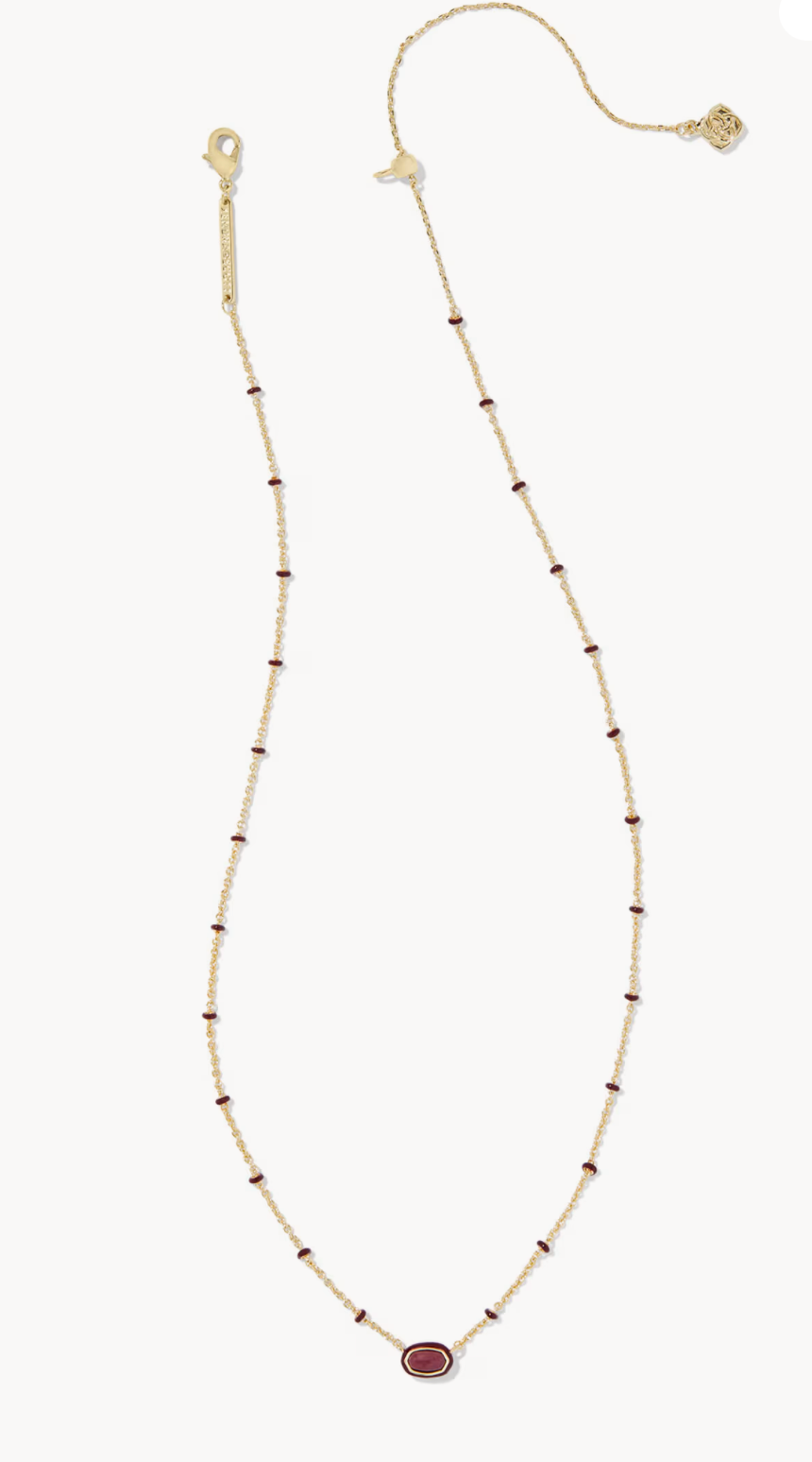 K.S. Mini Elisa Gold Enamel Frame Short Pendant Necklace in Maroon | Queen Bee Boutique