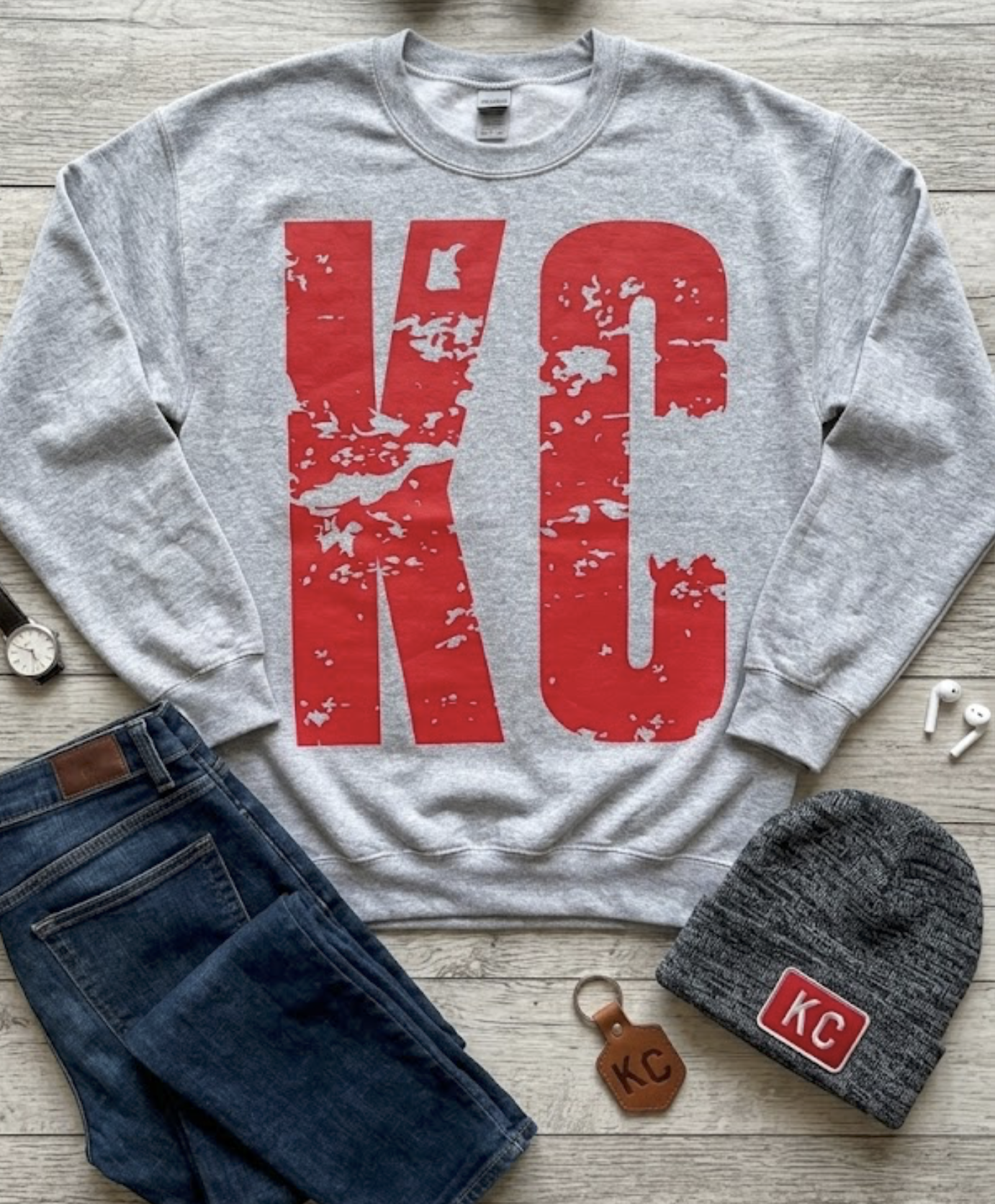 Bold Red KC Heather Grey Unisex Crew |Queen Bee Boutique