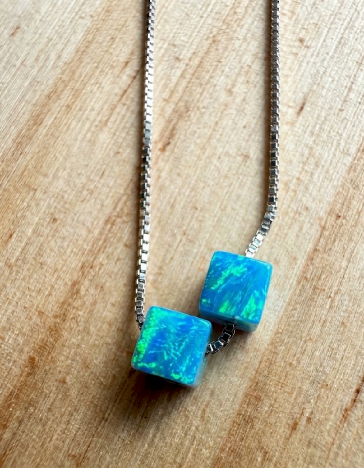 Ice Blue Opal Cube Sterling Necklace | Queen Bee Boutique