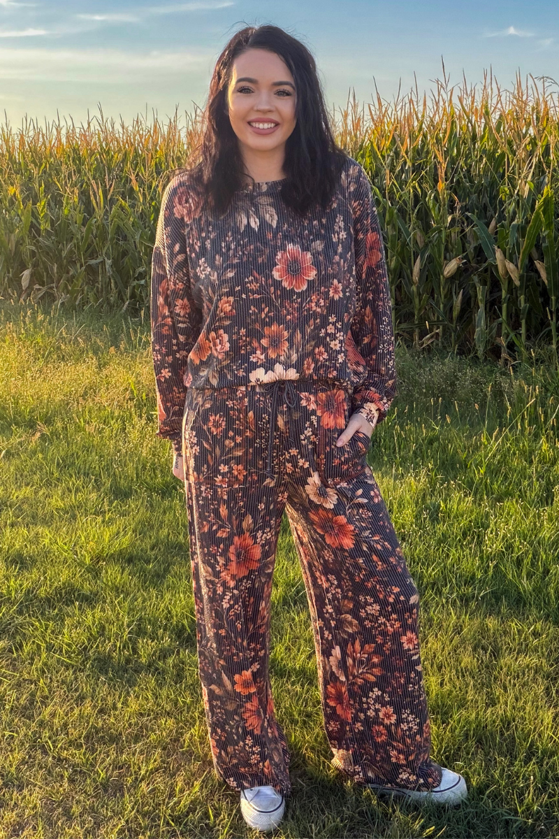 Fall Rustic Amber Blossom Comfy Lounge Pants | Queen Bee Boutique