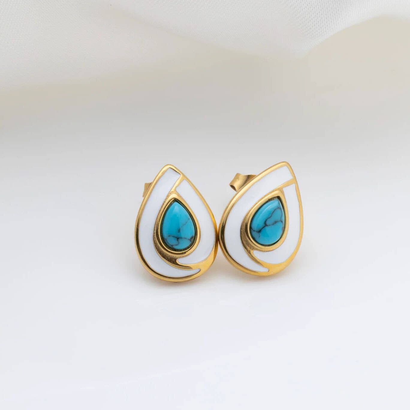 18K Gold Stainless Steel Turquoise Tear Drop Stud Earrings