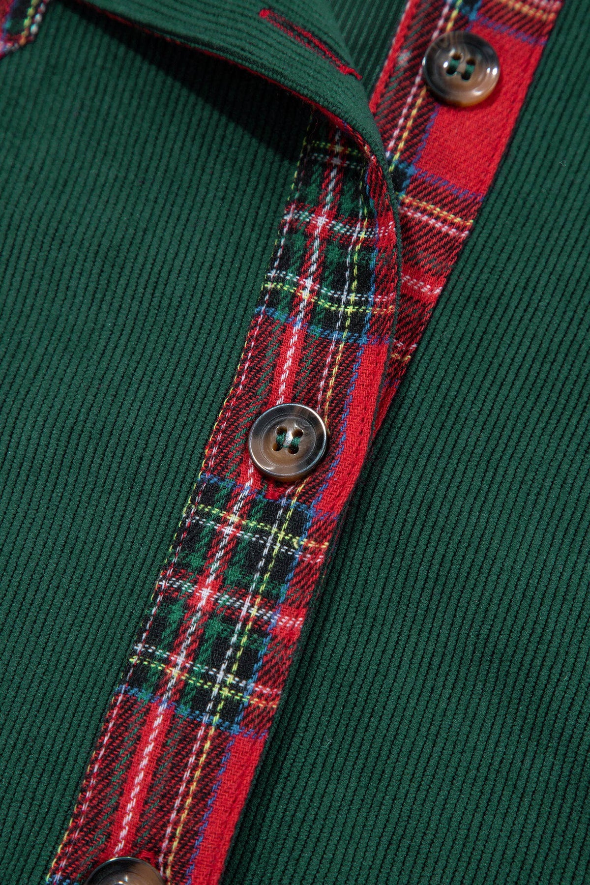 Green Red Plaid Pocket Button Long Sleeve Shacket | Queen Bee Boutique