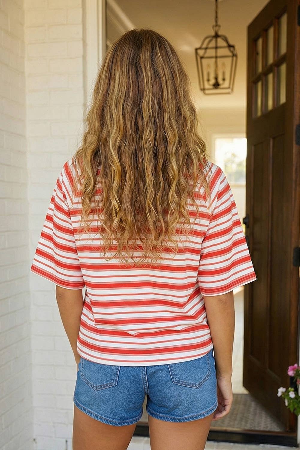 Striped Raglan Sleeve Contrast Neck T-Shirt | Queen Bee Boutique