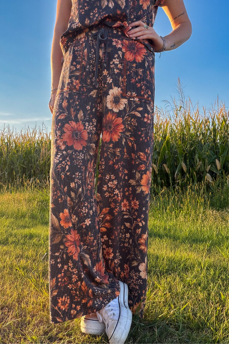 Fall Rustic Amber Blossom Comfy Lounge Pants | Queen Bee Boutique