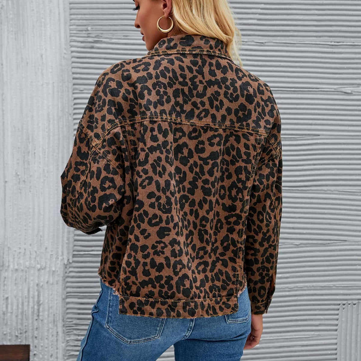 Semi Cropped Leopard Print Denim Jacket | Queen Bee Boutique