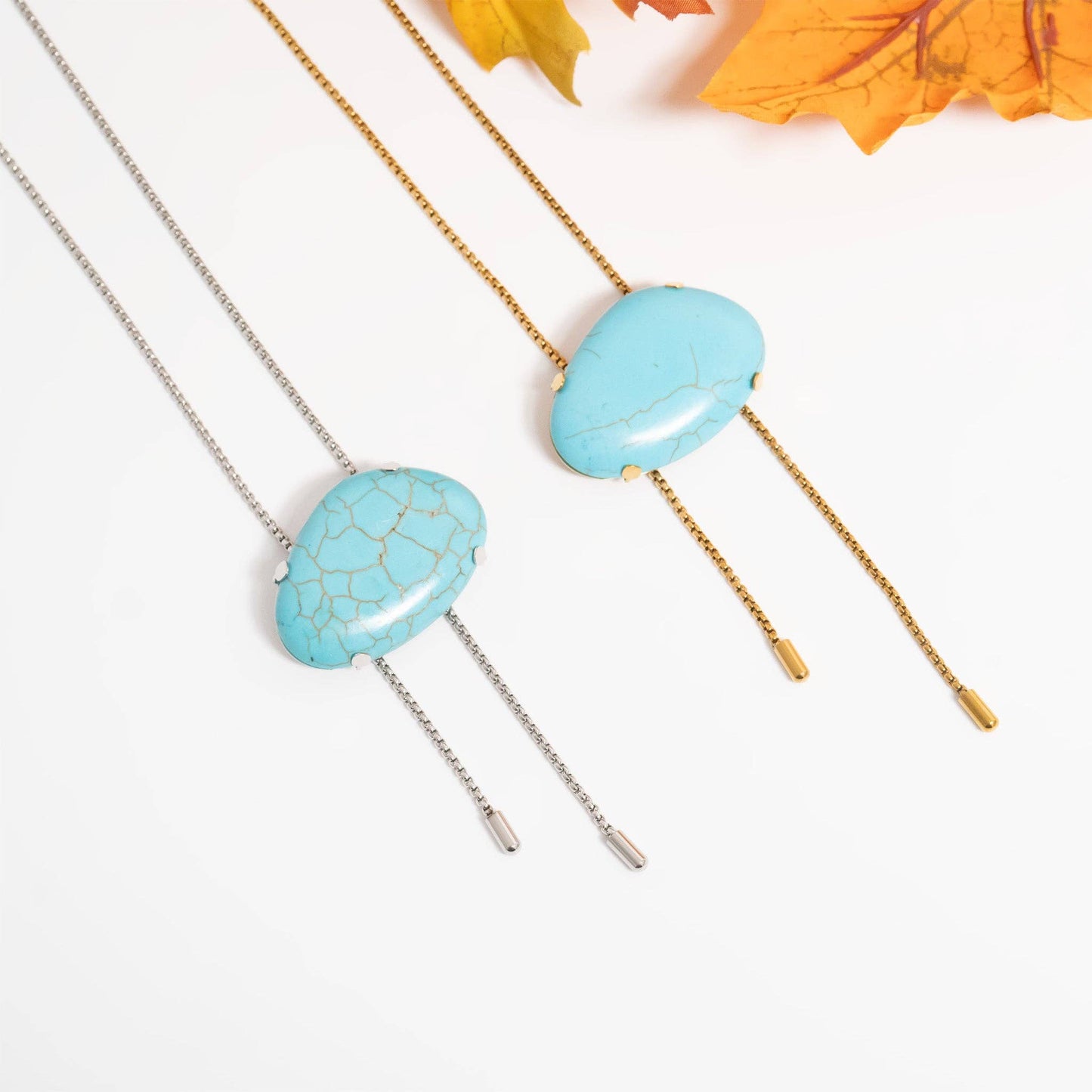 18K Stainless Steel Turquoise Charm Bolo Necklace | Queen Bee Boutique