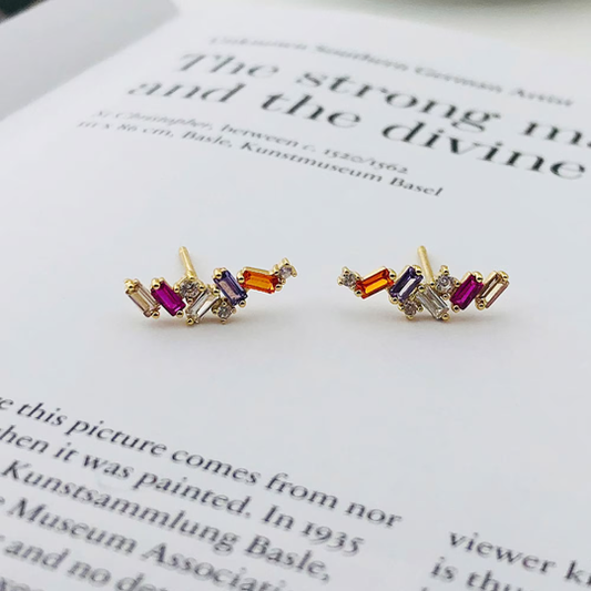 Thunderbolt Colored Gem Stud Earrings Sterling Silver