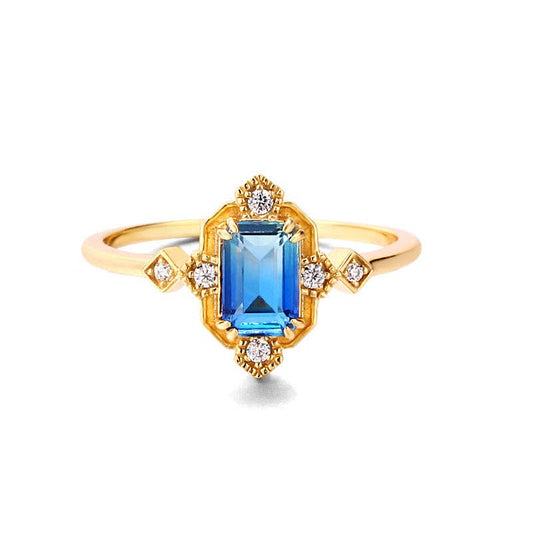 Blue Color Gemstone Engagement Ring in 925 Sterling Silver