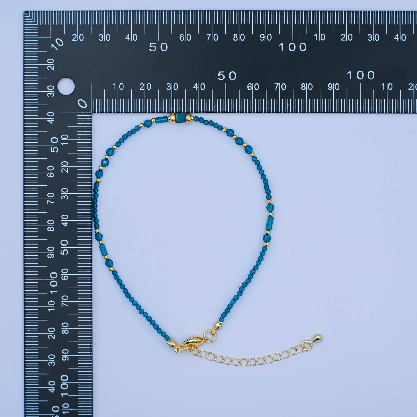 24K Gold Filled 2mm Blue Multifaceted Gemstone 9 Inch Anklet Bracelet | QB
