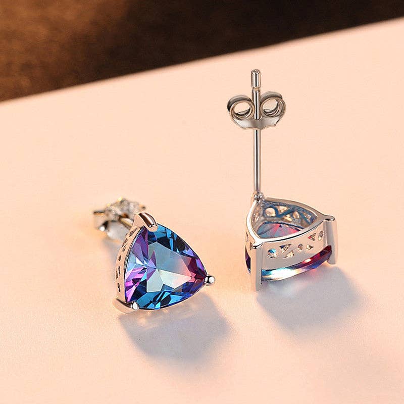 Rainbow Tourmaline Stud Earrings Sterling Silver