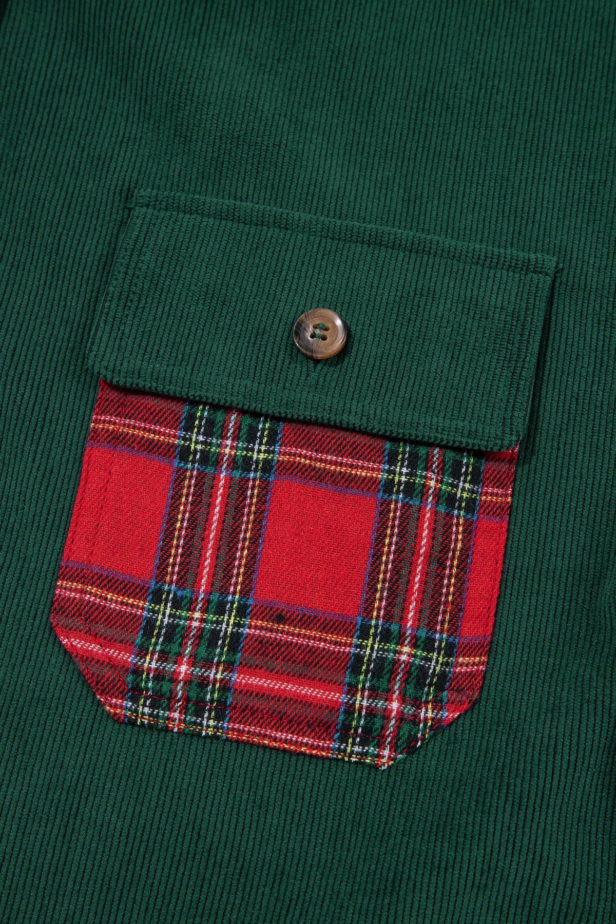 Green Red Plaid Pocket Button Long Sleeve Shacket | Queen Bee Boutique