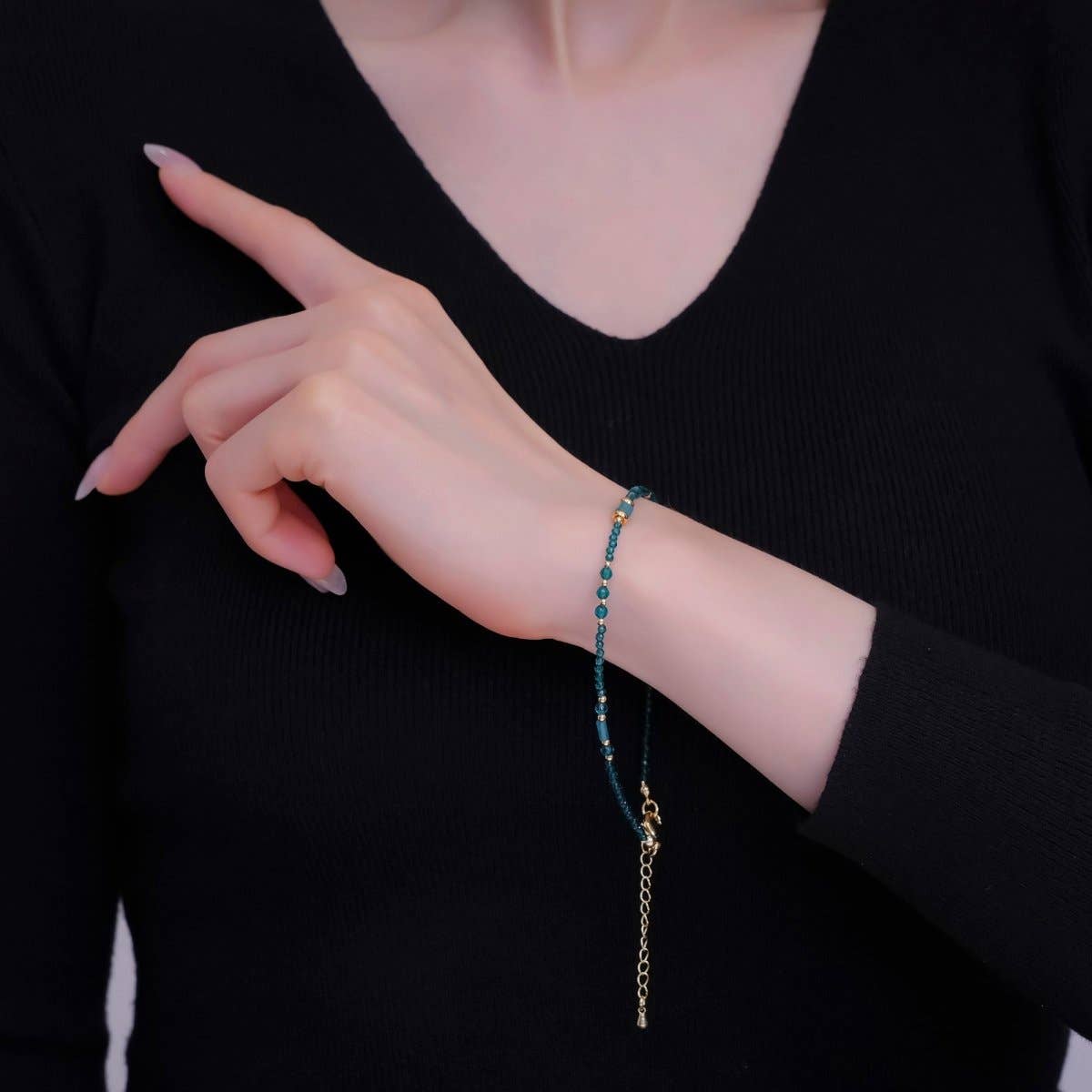 24K Gold Filled 2mm Blue Multifaceted Gemstone 9 Inch Anklet Bracelet | QB