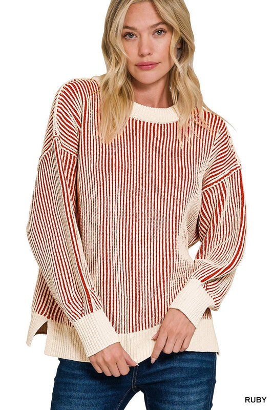 Two Tone Crewneck Oversized Sweater