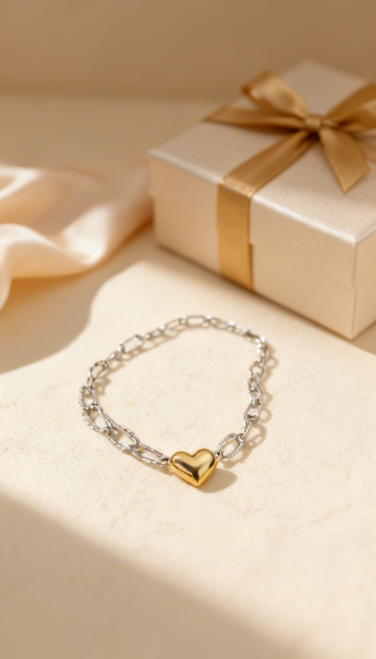 Mixed Metal Heart Chain Bracelet Tarnish Resistant | Queen Bee Boutique