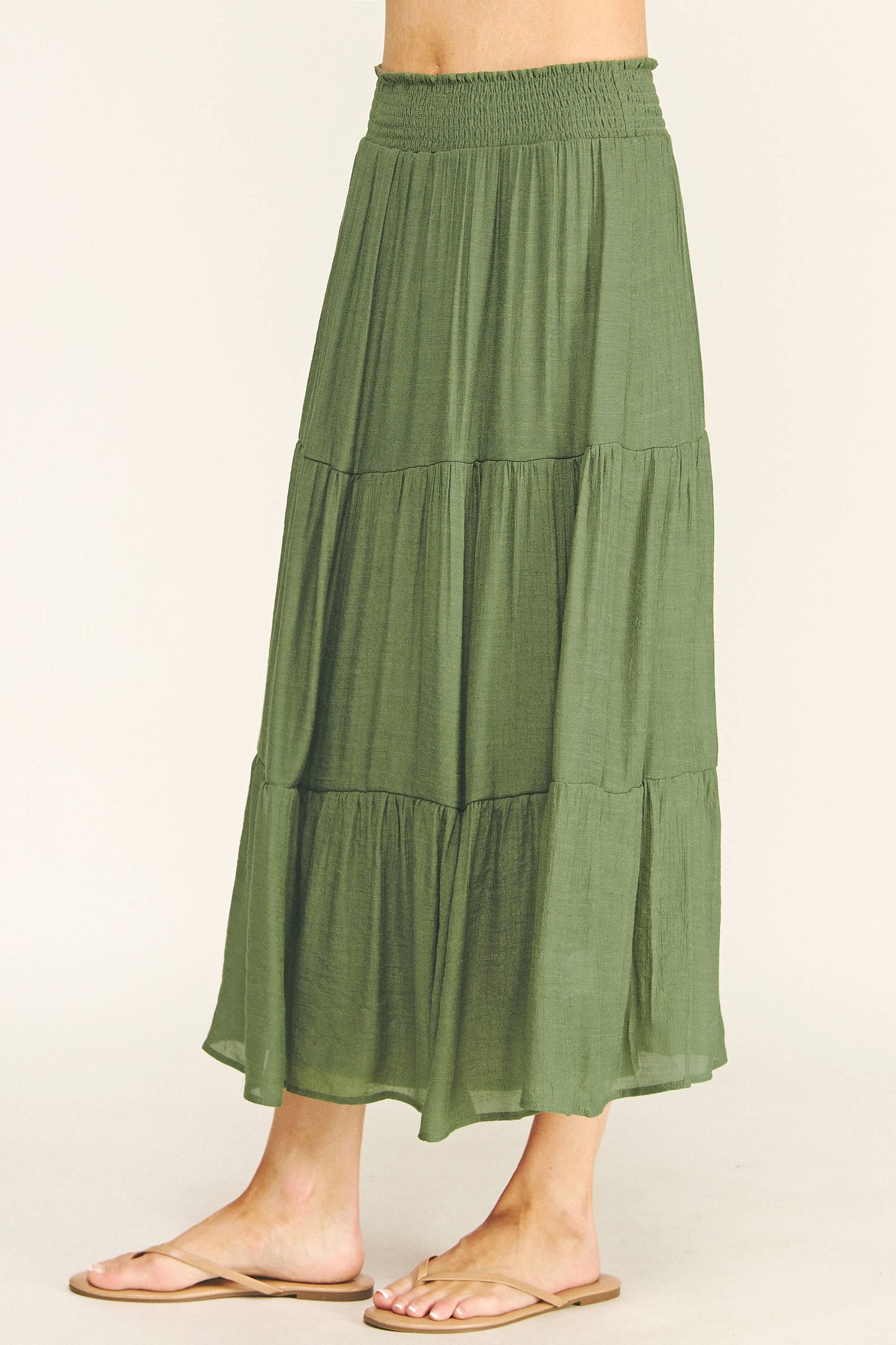 SMOCKED WAIST TIERED MAXI SKIRT | Queen Bee Boutique